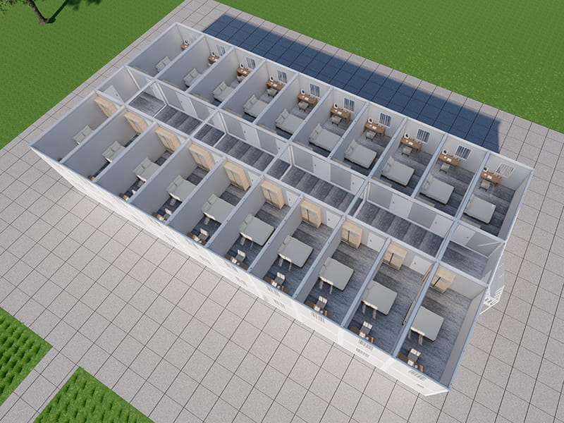 Bâtiment-dortoir de conteneurs à deux étages avec cantine