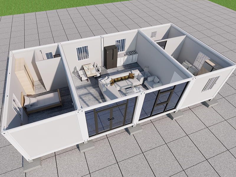 Maison conteneur de 2 chambres et 2 salles de bains avec verre d'intimité
