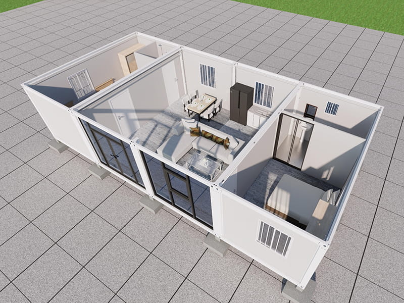 Maison conteneur de 2 chambres et 2 salles de bains avec verre d'intimité