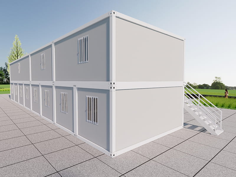 Bureau de conteneur à deux étages construit à l'intérieur d'un entrepôt