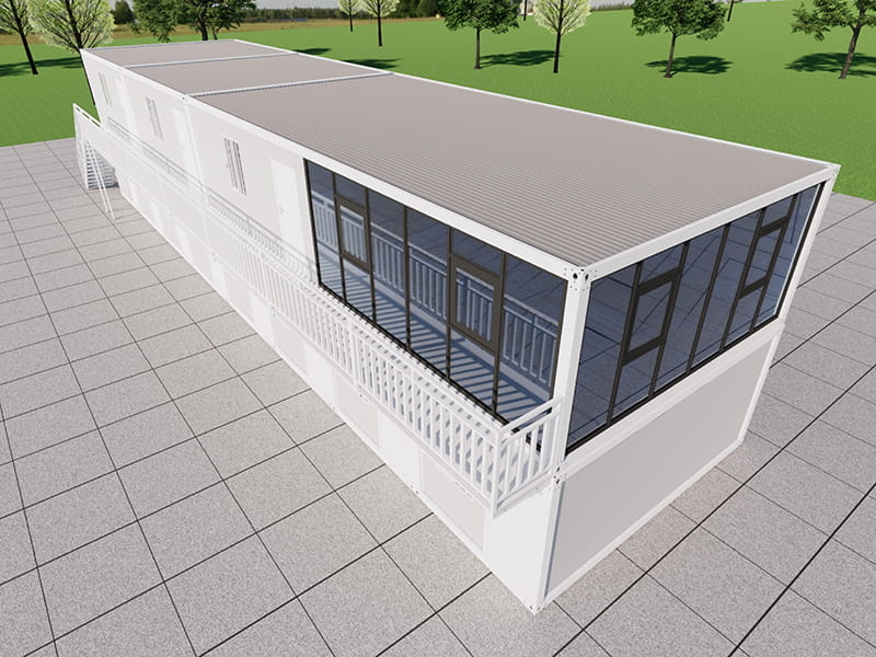 Bureau de conteneur à deux étages construit à l'intérieur d'un entrepôt