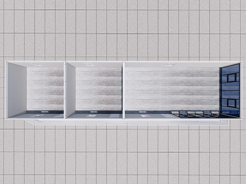 Bureau de conteneur à deux étages construit à l'intérieur d'un entrepôt