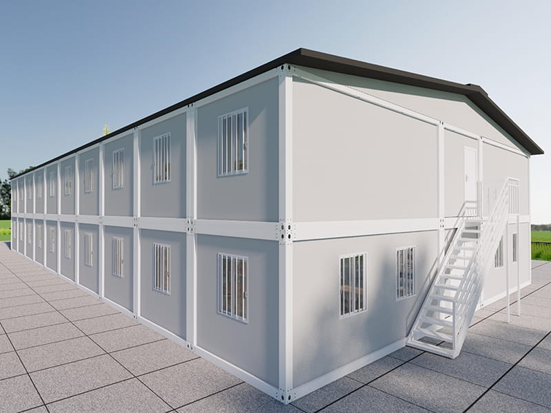 Bâtiment-dortoir de conteneurs à deux étages avec cantine