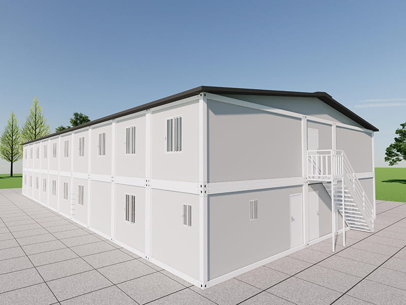 Bâtiment-dortoir de conteneurs à deux étages avec cantine