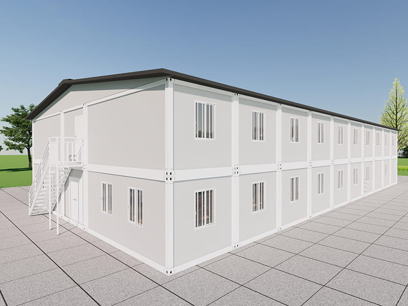 Bâtiment-dortoir de conteneurs à deux étages avec cantine