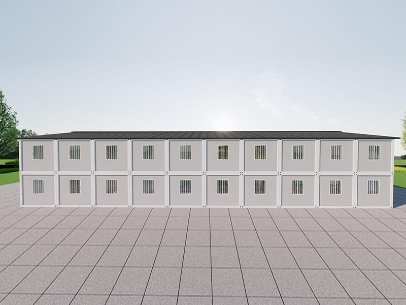 Bâtiment-dortoir de conteneurs à deux étages avec cantine